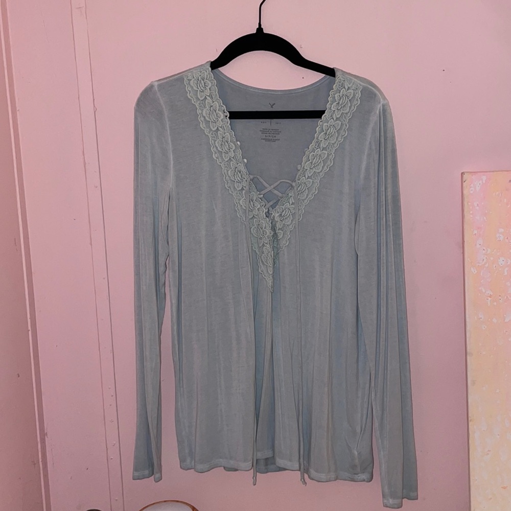 Blue Lace American Eagle Outfitters Long Sleeve Top Size Small